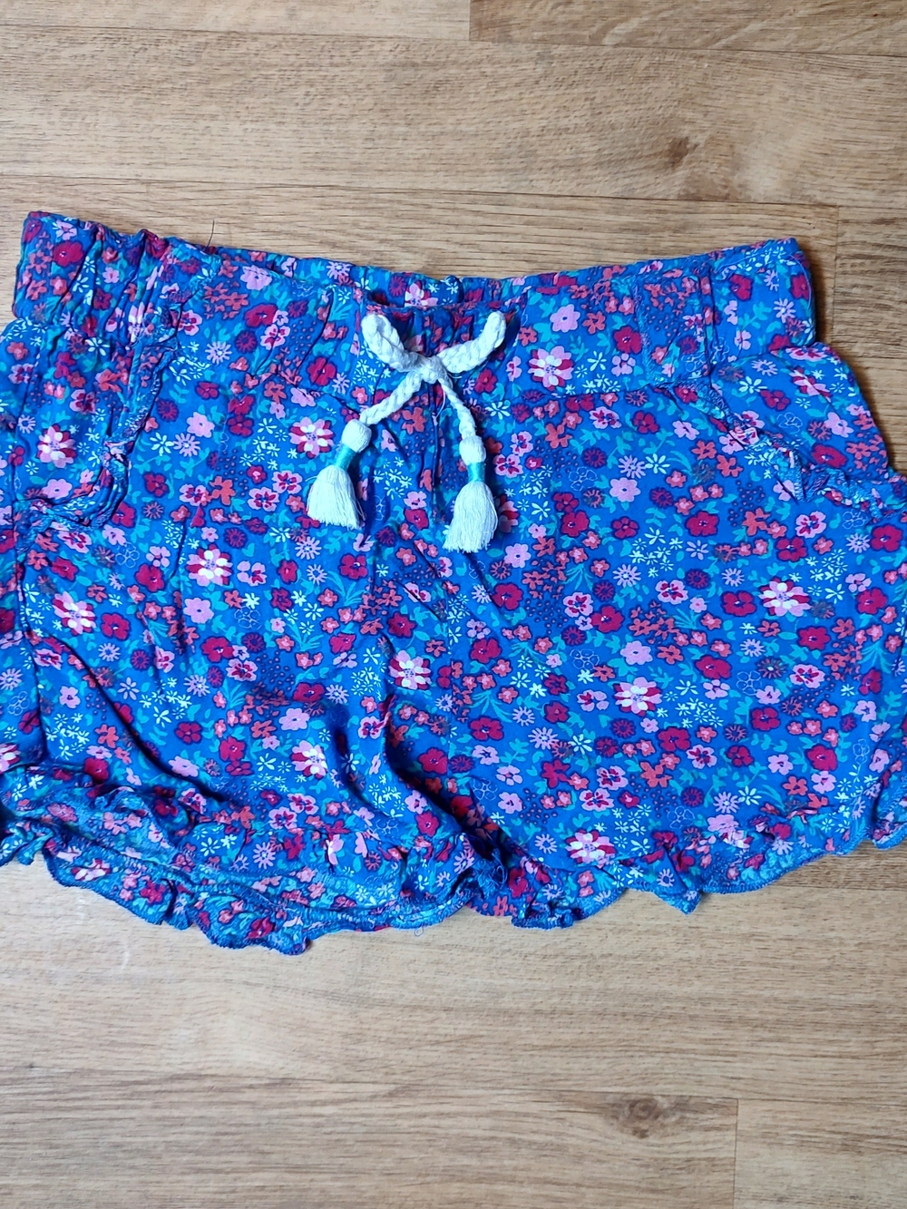 wonder nation Turquoise Floral Elastic Waist Shorts with Tassel